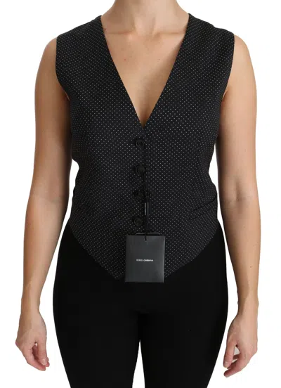 Dolce & Gabbana Chic Black Dotted Wool Blend Sleeveless Women's Vest