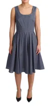 Dolce & Gabbana Blue Beige Geometric Cotton A-line Dress