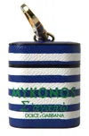 Dolce & Gabbana Blue Stripe Dauphine Leather Logo Print Strap Airpod Case In Blue