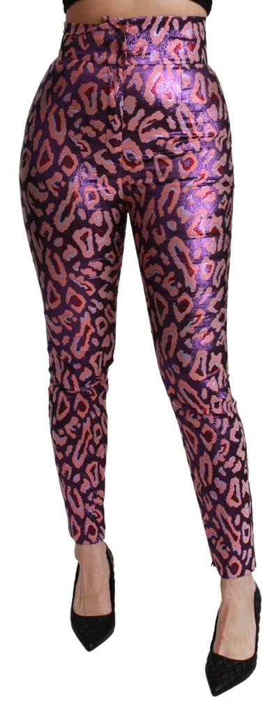 Dolce & Gabbana Leopard-print Cropped High-waist Trousers In Purple