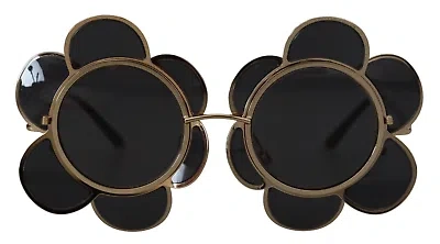 Pre-owned Dolce & Gabbana Chic Floral-formed Black And Gold Sunglasses