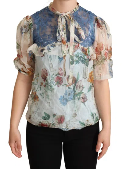 Dolce & Gabbana Chic Floral Silk Blouse With Ascot Collar In Multicolor