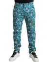 Dolce & Gabbana Blue Floral Print Skinny Cotton Denim Pants In Blue