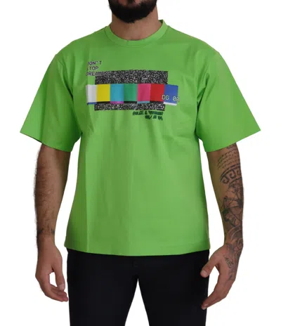 Dolce & Gabbana Dg Channel Cotton Graphic Logo T Shirt In Green