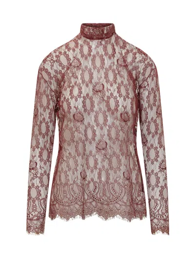 Dolce & Gabbana Chic High Neck Lace Top In Animal Print