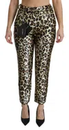 Dolce & Gabbana Brown Leopard Sequined High Waist Pants In Brown