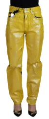 Dolce & Gabbana Yellow Leopard Cotton Straight Denim Jeans In Yellow