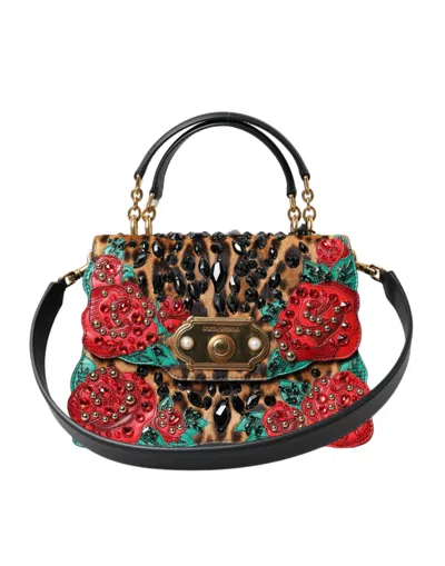 Dolce & Gabbana Chic Leopard Embellished Tote With Red Roses