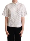 Dolce & Gabbana White Polka Dot Cotton Collared Shirt Top In White