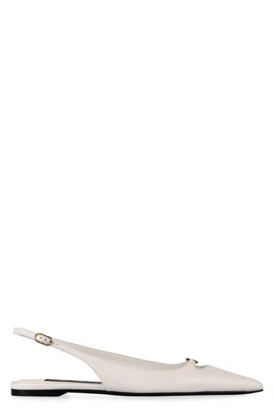 Dolce & Gabbana Chic Pointy Toe Leather Slingback Pumps In White