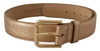 Dolce & Gabbana Rose Gold Leather Metallic Tone Metal Buckle Belt