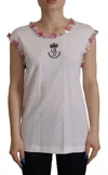 Dolce & Gabbana White Dg Crown Floral Sequin T-shirt