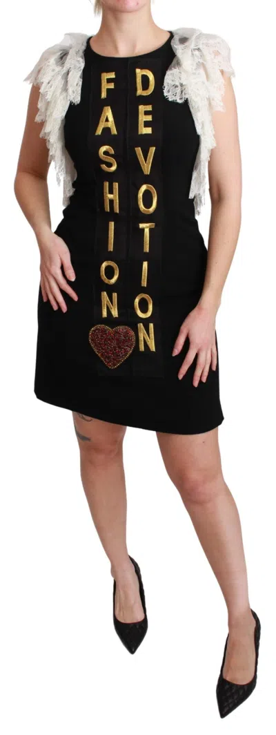 Dolce & Gabbana Sleeveless Lace Sheath Dress Heart Detail In Black