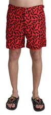 Dolce & Gabbana Red Patterned Beachwear Shorts Swimwear In Red