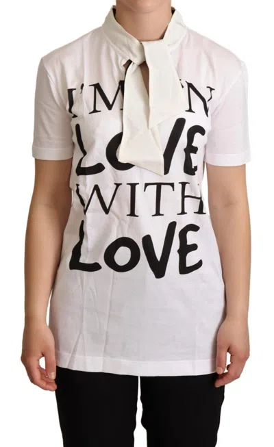 Dolce & Gabbana Chic White Love Motif Silk-blend Women's Tee