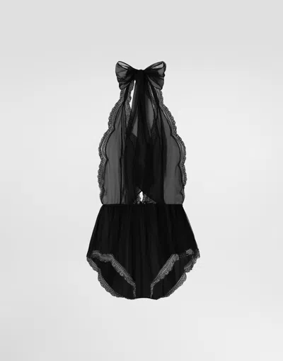 Dolce & Gabbana Chiffon And Lace Bodysuit In Black
