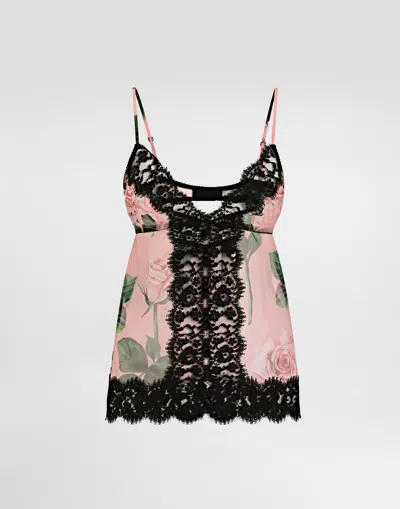 Dolce & Gabbana Chiffon And Lace Lingerie Top In Multicolor