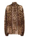 Dolce & Gabbana Leopard-print Silk Pussy-bow Blouse In Beis