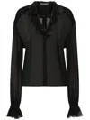 Dolce & Gabbana Sheer Silk Chiffon V-neck Top In Black