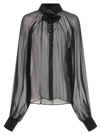 Dolce & Gabbana Chiffon Blouse With Flower In Black