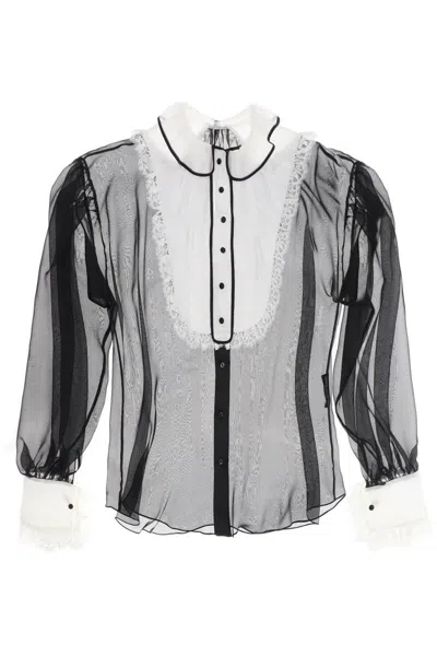 Dolce & Gabbana Chiffon Blouse With Plastr In Black,white