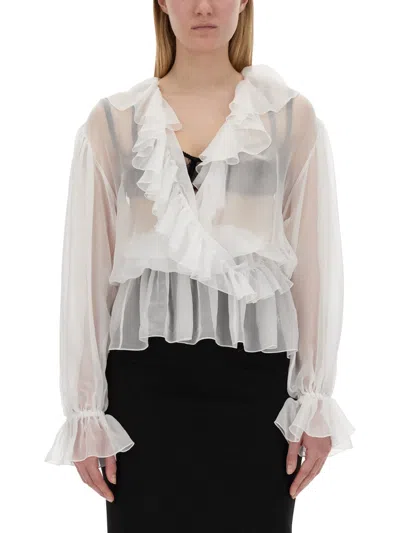 Dolce & Gabbana Chiffon Blouse With Ruffles For Women In White
