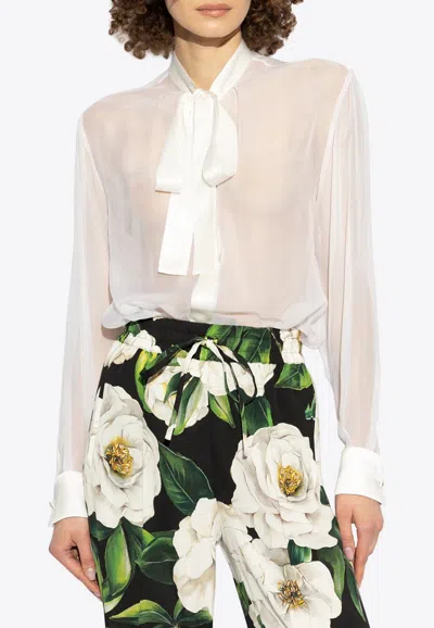 Dolce & Gabbana Chiffon Blouse With Self-tie Bow In Multi