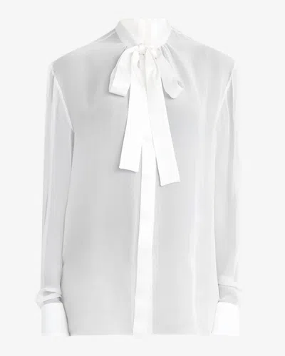 Dolce & Gabbana Chiffon Button Down Neck-tie Blouse In White