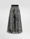 Dolce & Gabbana Chiffon Calf-length Circle Skirt With Fur Print In Grey