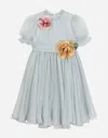 Dolce & Gabbana Chiffon Dress With 3d Flowers In Grey