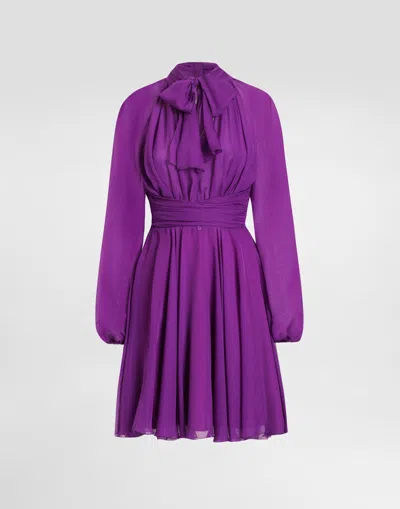 Dolce & Gabbana Chiffon Dress With Draping In Purple