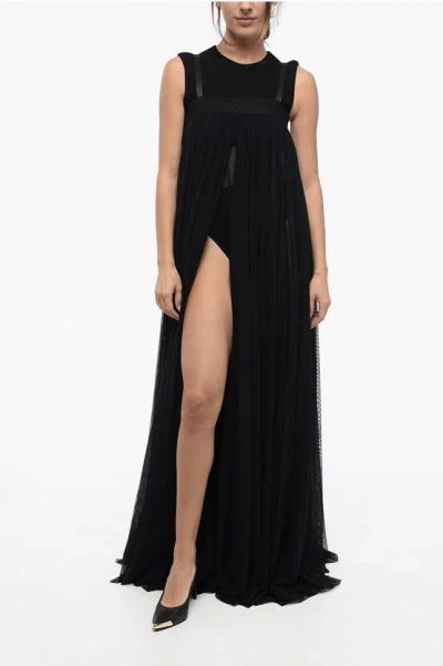 Dolce & Gabbana Chiffon Extralong Top With Front Split In Black