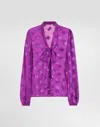 Dolce & Gabbana Chiffon Jacquard Shirt With Dg All-over Logo In Purple