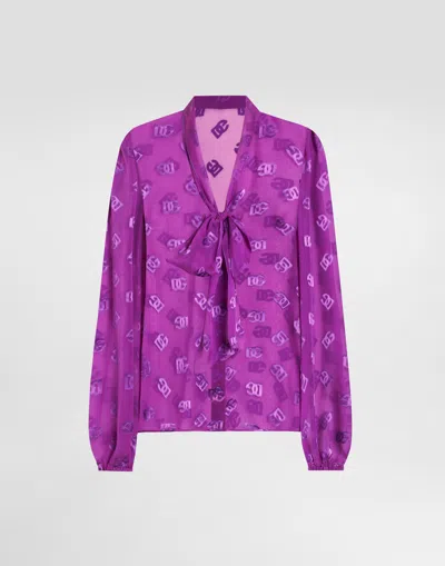 Dolce & Gabbana Chiffon Jacquard Shirt With Dg All-over Logo