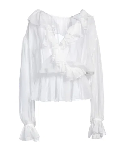 Dolce & Gabbana Chiffon Blouse With Ruffles For Women In White