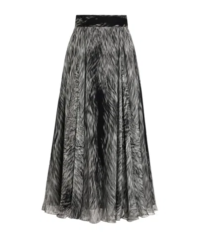 Dolce & Gabbana Chiffon Calf-length Circle Skirt With Fur Print In Grey