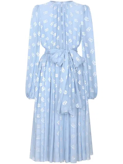 DOLCE & GABBANA CHIFFON-MIDIKLEID AUS MONOGRAMM-JACQUARD