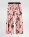 Dolce & Gabbana Chiffon Pants With Rose Print And Dolce&gabbana Logo In Print