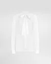 Dolce & Gabbana White Satin Trim Button Up Shirt In White
