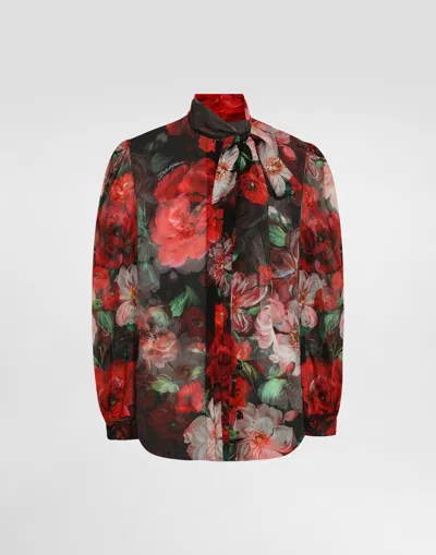 DOLCE & GABBANA CHIFFON PUSSY-BOW SHIRT WITH FLORAL PRINT