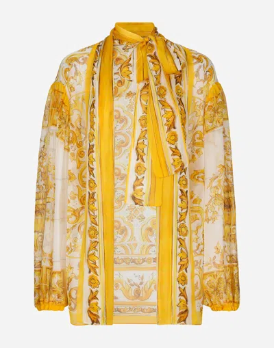 Dolce & Gabbana Majolica-print Silk Blouse In Yellow