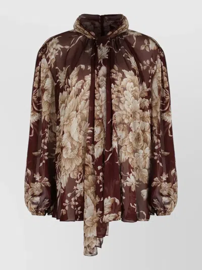 Dolce & Gabbana Chiffon Shirt Floral Pattern Loose Fit In Brown