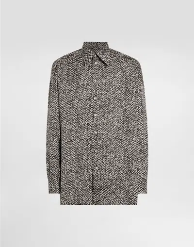 Dolce & Gabbana Bouclé-print Shirt In Gray