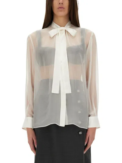 Dolce & Gabbana Chiffon Shirt With Bow In White