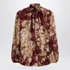 Dolce & Gabbana Chiffon Shirt With Rose Print In Brown