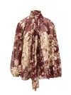 Dolce & Gabbana Chiffon Shirt With Rose Print In Brown