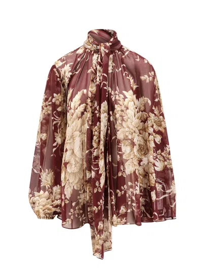 Dolce & Gabbana Chiffon Shirt With Rose Print In Multi