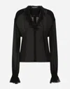 Dolce & Gabbana Sheer Silk Chiffon V-neck Top In Black