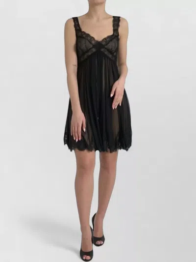 Dolce & Gabbana Chiffon Silk Blend Mini Cocktail Dress In Black