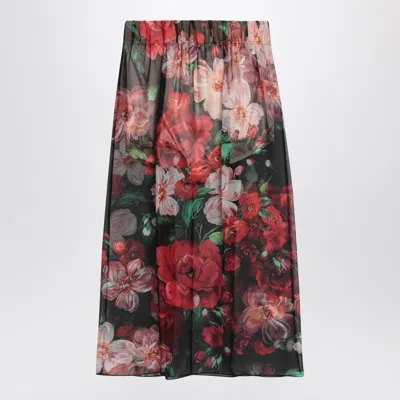Dolce & Gabbana Chiffon Silk Skirt With Rose Print In Multicolor
